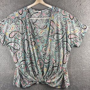 Curvy Tie Front Top‎ Womens 6XL Blue Paisley Shirt Office Casual Work Wedding